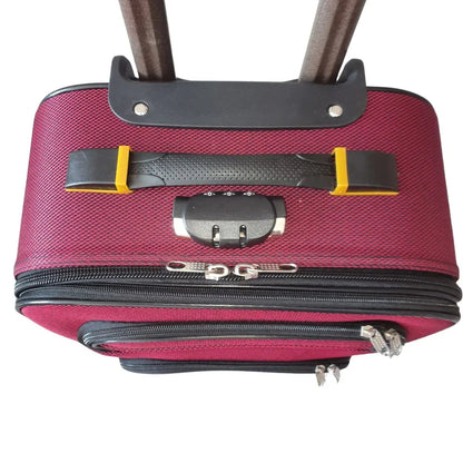 Troler voiaj, Mic, Naimeed D7175, 4 roti duble 360 grade, material textil, inchidere cifru, Rosu, 36x22x55cm