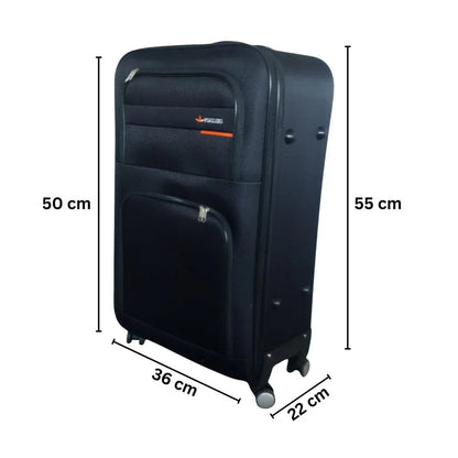 Troler voiaj, Mic, Naimeed D7177, 4 roti duble 360 grade, material textil, inchidere cifru, Negru, 36x22x55cm