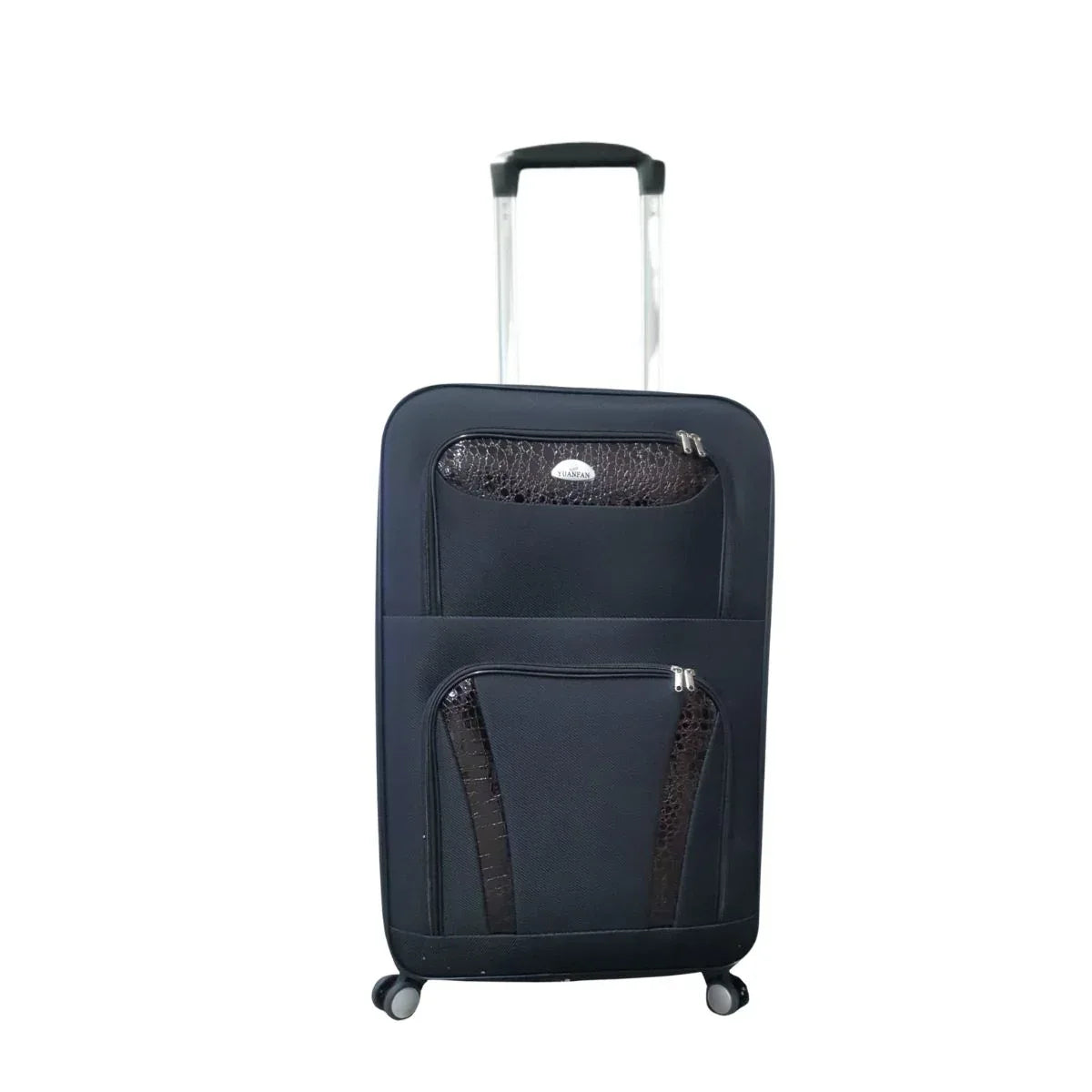 Troler voiaj, Mediu, Naimeed D7178, 4 roti duble 360 grade, material textil, inchidere cifru, Negru, 41x24x66cm