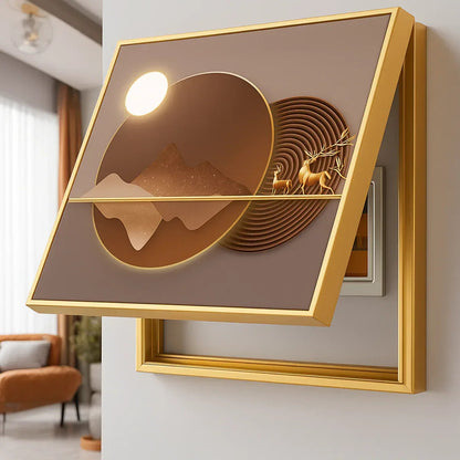 Capac tablou pentru contor electric, Naimeed D7259, mascare tablou electric, design modern si elegant, 40x50x4cm, rama aurie