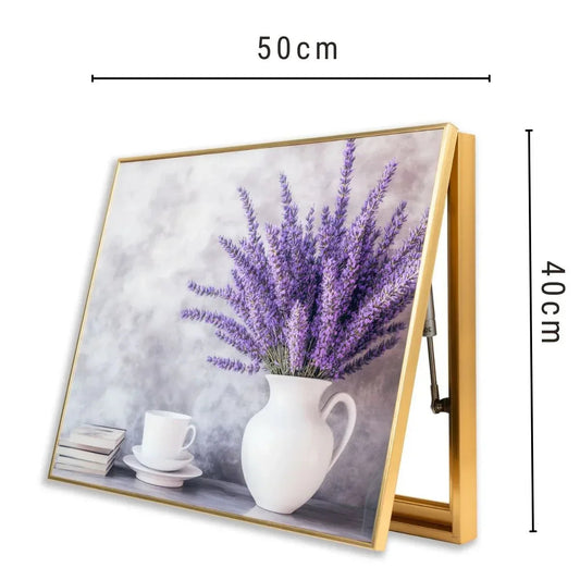 Capac tablou pentru contor electric, Naimeed D7234, mascare tablou electric, design modern si elegant, 40x50x3,8cm, rama aurie