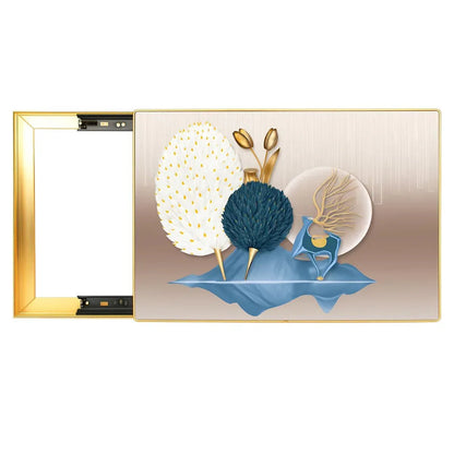 Capac tablou pentru contor electric, Naimeed D7291, mascare tablou electric, design modern si elegant, 40x50x2.8 cm, rama aurie