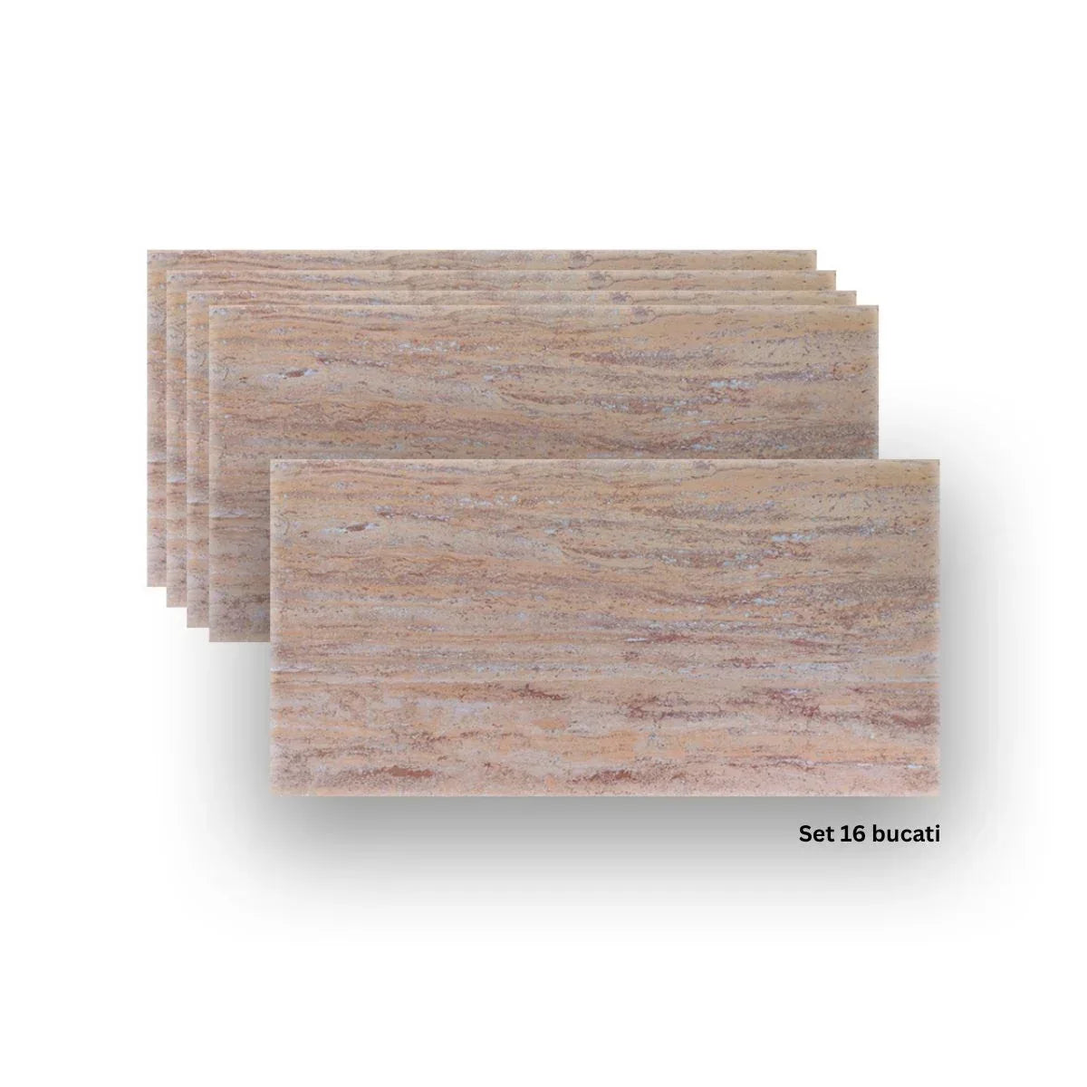 Set 16 panouri decorative din praf de piatra, Naimeed D7309, ignifuge, strat protector ceramic, rezistente la razele UV, 120x60x0.2 cm, bej ruginiu