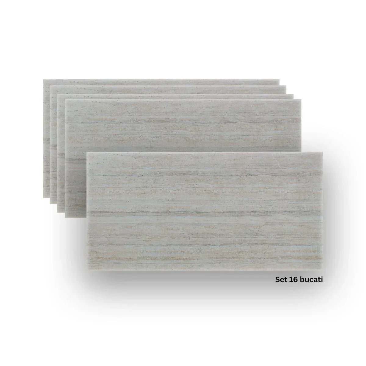 Set 16 panouri decorative din praf de piatra, Naimeed D7310, ignifuge, strat protector ceramic, rezistente la razele UV, 120x60x0.2 cm, alb bejuit