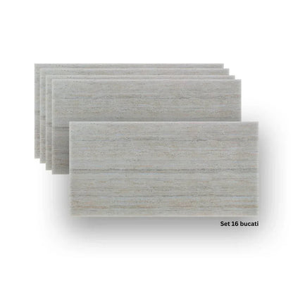 Set 16 panouri decorative din praf de piatra, Naimeed D7310, ignifuge, strat protector ceramic, rezistente la razele UV, 120x60x0.2 cm, alb bejuit