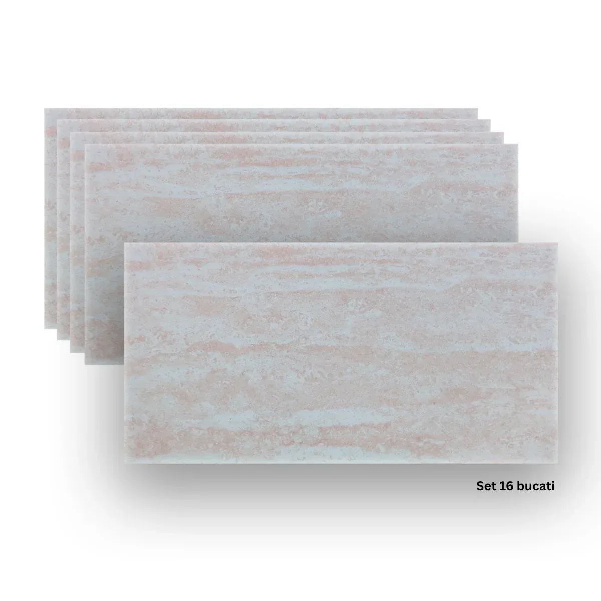 Set 16 panouri decorative din praf de piatra, Naimeed D7311, ignifuge, strat protector ceramic, rezistente la razele UV, 120x60x0.2 cm, bej rozaliu