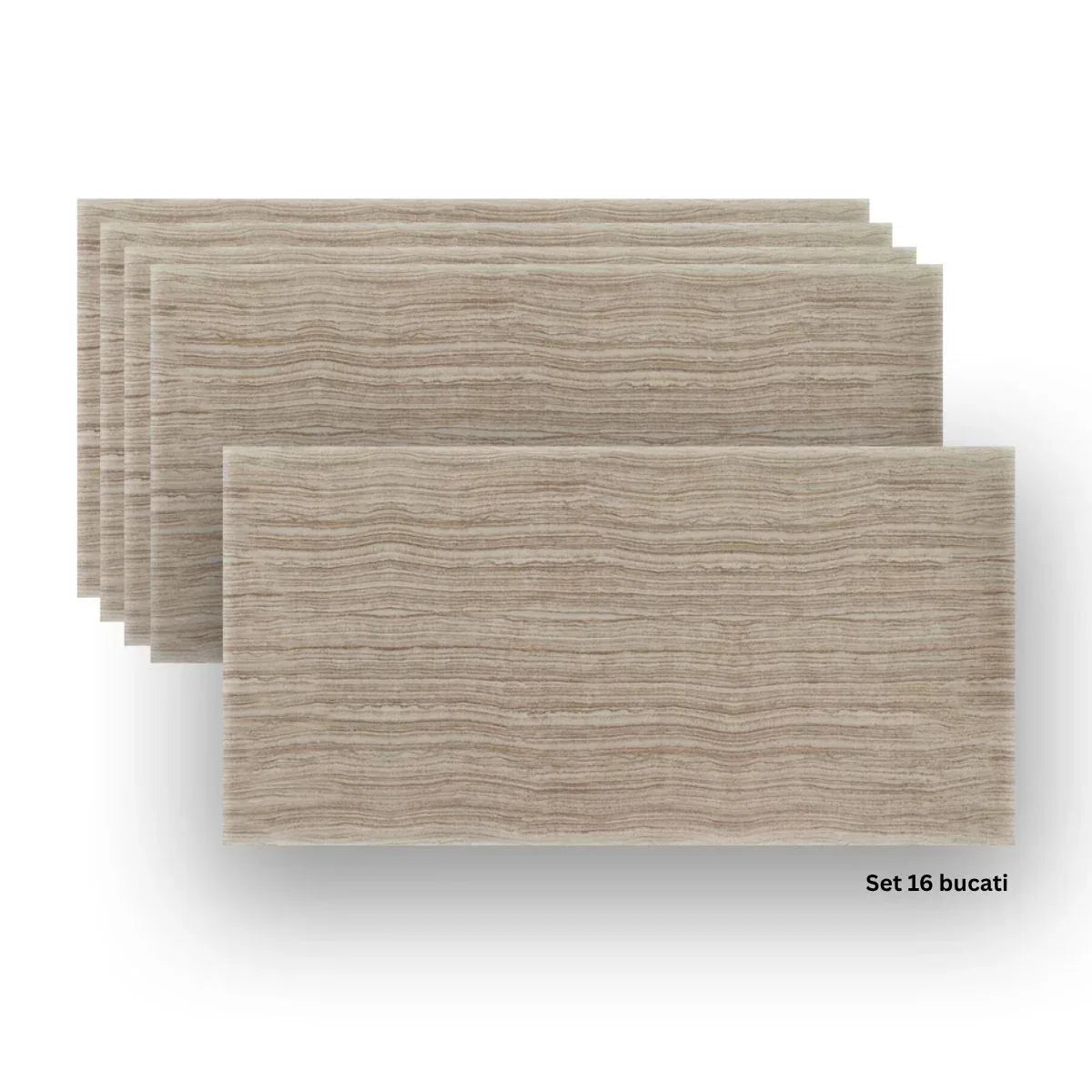 Set 16 panouri decorative din praf de piatra, Naimeed D7312, ignifuge, strat protector ceramic, rezistente la razele UV, 120x60x0.2 cm, cappuccino