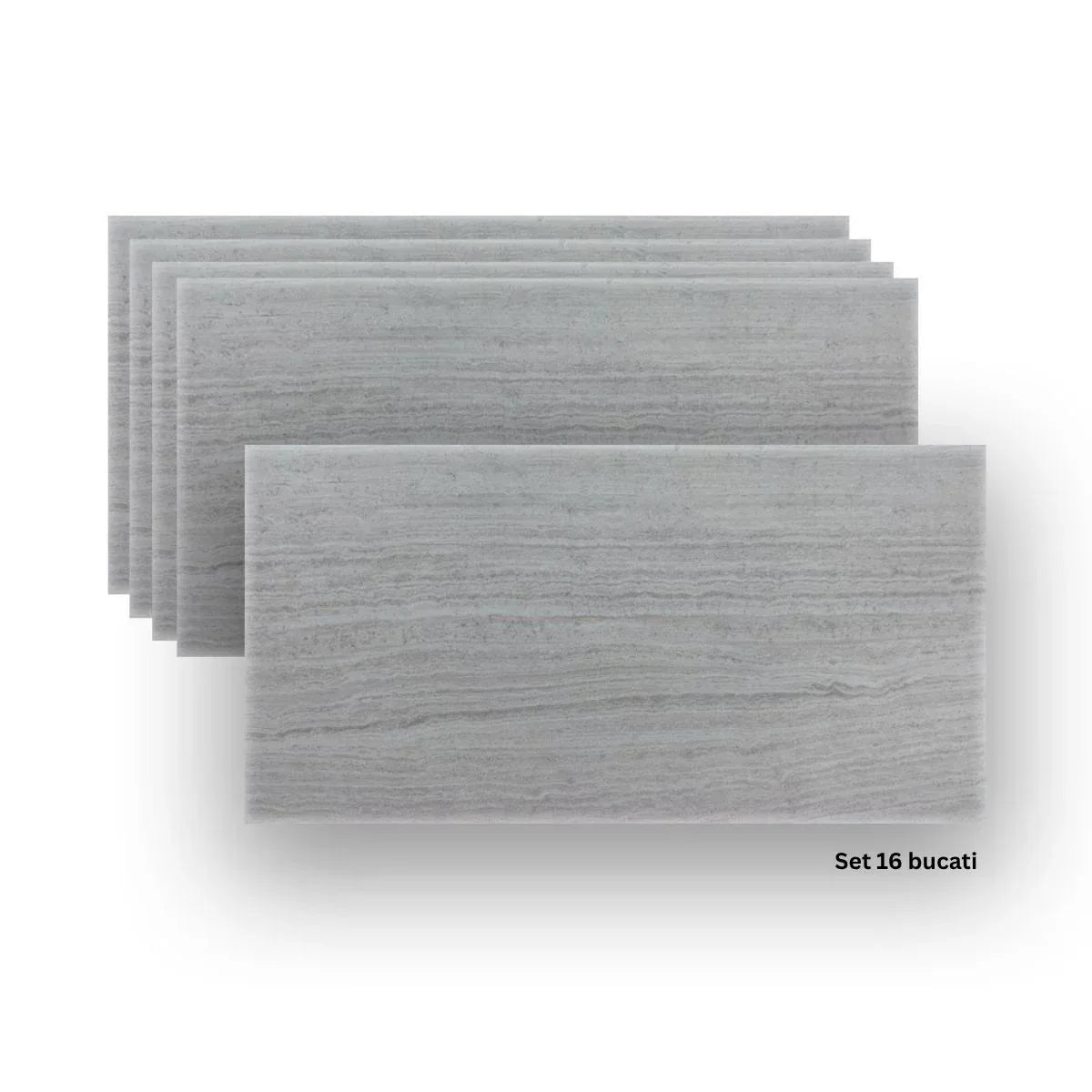Set 16 panouri decorative din praf de piatra, Naimeed D7314, ignifuge, strat protector ceramic, rezistente la razele UV, 120x60x0.2 cm, cenusiu