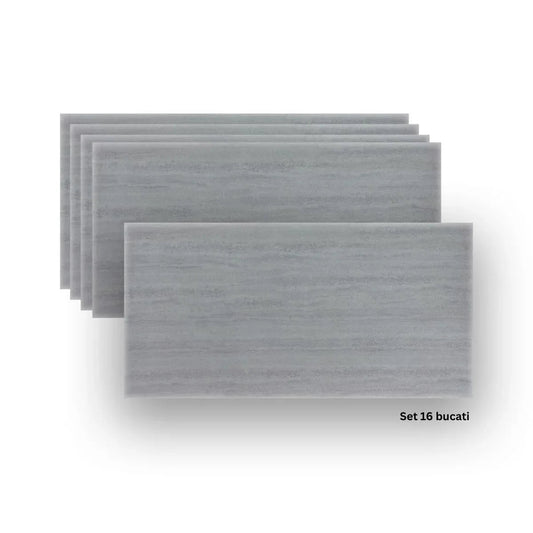 Set 16 panouri decorative din praf de piatra, Naimeed D7315, ignifuge, strat protector ceramic, rezistente la razele UV, 120x60x0.2 cm, cenusiu pal
