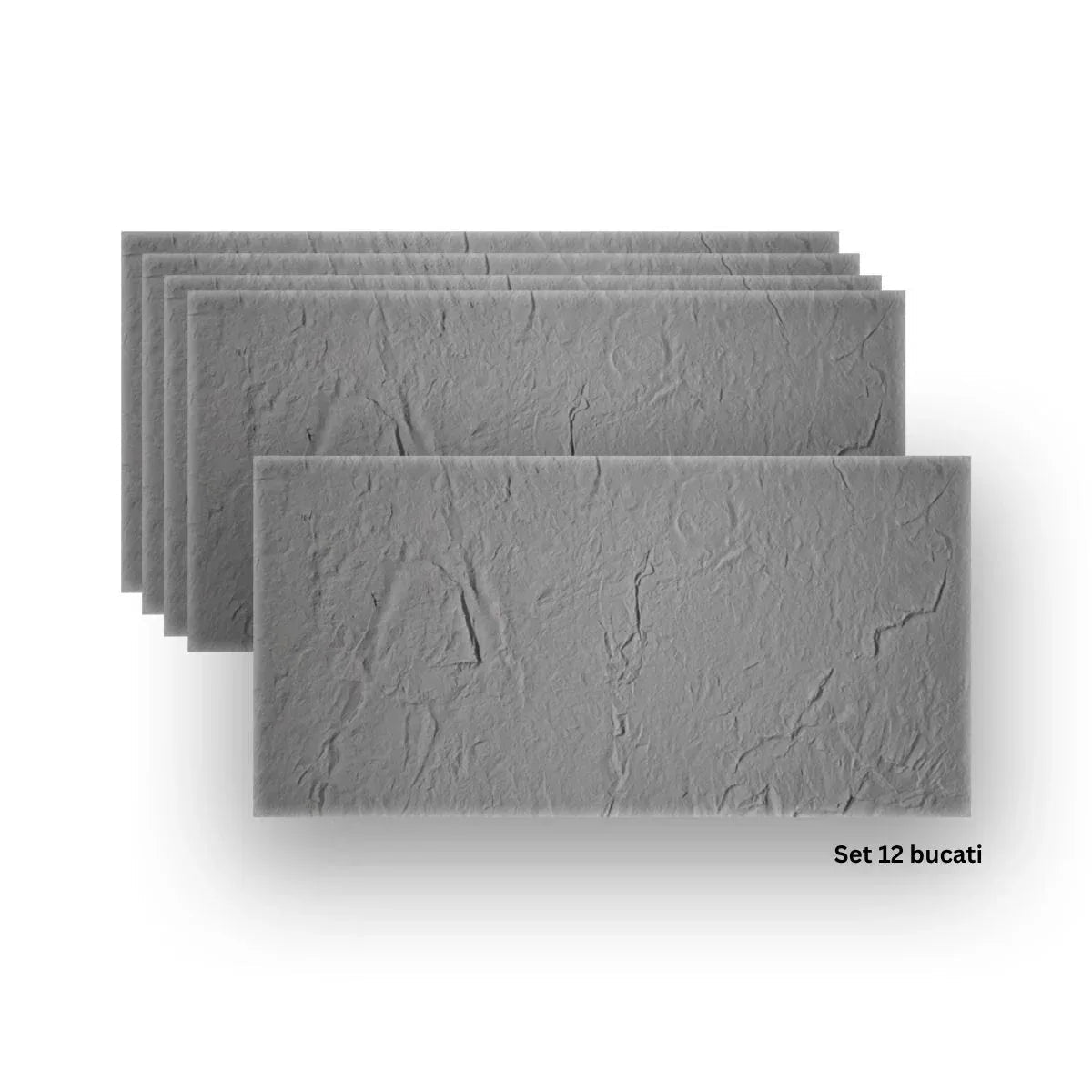 Set 12 panouri decorative din praf de piatra, Naimeed D7319, flexibile, ignifuge, strat protector ceramic, rezistente la razele UV, 120x60x0.2 cm, gri deschis