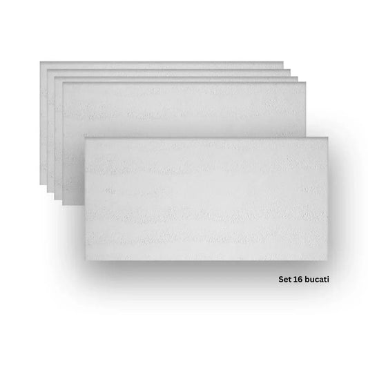 Set 16 panouri decorative din praf de piatra, Naimeed D7321, ignifuge, strat protector ceramic, rezistente la razele UV, 120x60x0.2 cm, alb