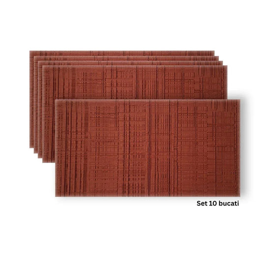Set 10 panouri decorative din praf de piatra, Naimeed D7328, flexibile, ignifuge, strat protector ceramic, rezistente la razele UV, 120x60x0.2 cm, rosu caramiziu