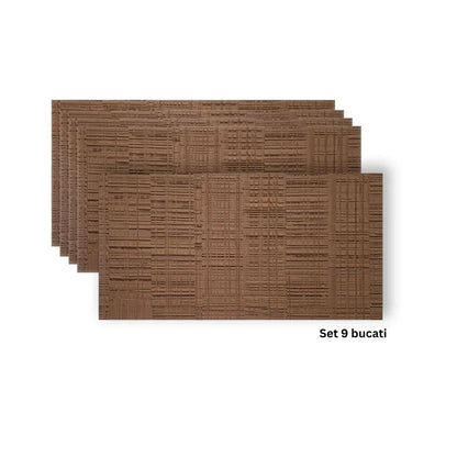 Set 9 panouri decorative din praf de piatra, Naimeed D7329, flexibile, ignifuge, strat protector ceramic, rezistente la razele UV, 120x60x0.2 cm, maro scortisoara