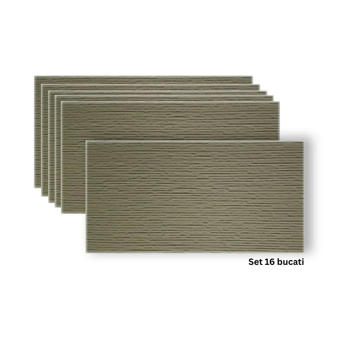 Set 16 panouri decorative din praf de piatra, Naimeed D7332, flexibile, ignifuge, strat protector ceramic, rezistente la razele UV, 120x60x0.2 cm, bej masliniu