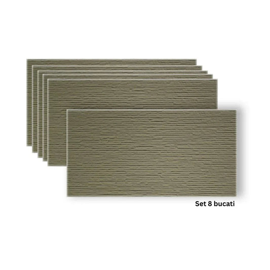 Set 8 panouri decorative din praf de piatra, Naimeed D7332, flexibile, ignifuge, strat protector ceramic, rezistente la razele UV, 120x60x0.2 cm, bej masliniu