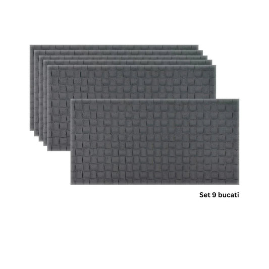 Set 9 panouri decorative din praf de piatra, Naimeed D7343, flexibile, ignifuge, strat protector ceramic, rezistente la razele UV, 120x60x0.2 cm, gri inchis