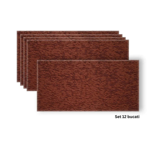 Set 12 panouri decorative din praf de piatra, Naimeed D7358, flexibile, ignifuge, strat protector ceramic, rezistente la razele UV, 120x60x0.2 cm, rosu caramiziu