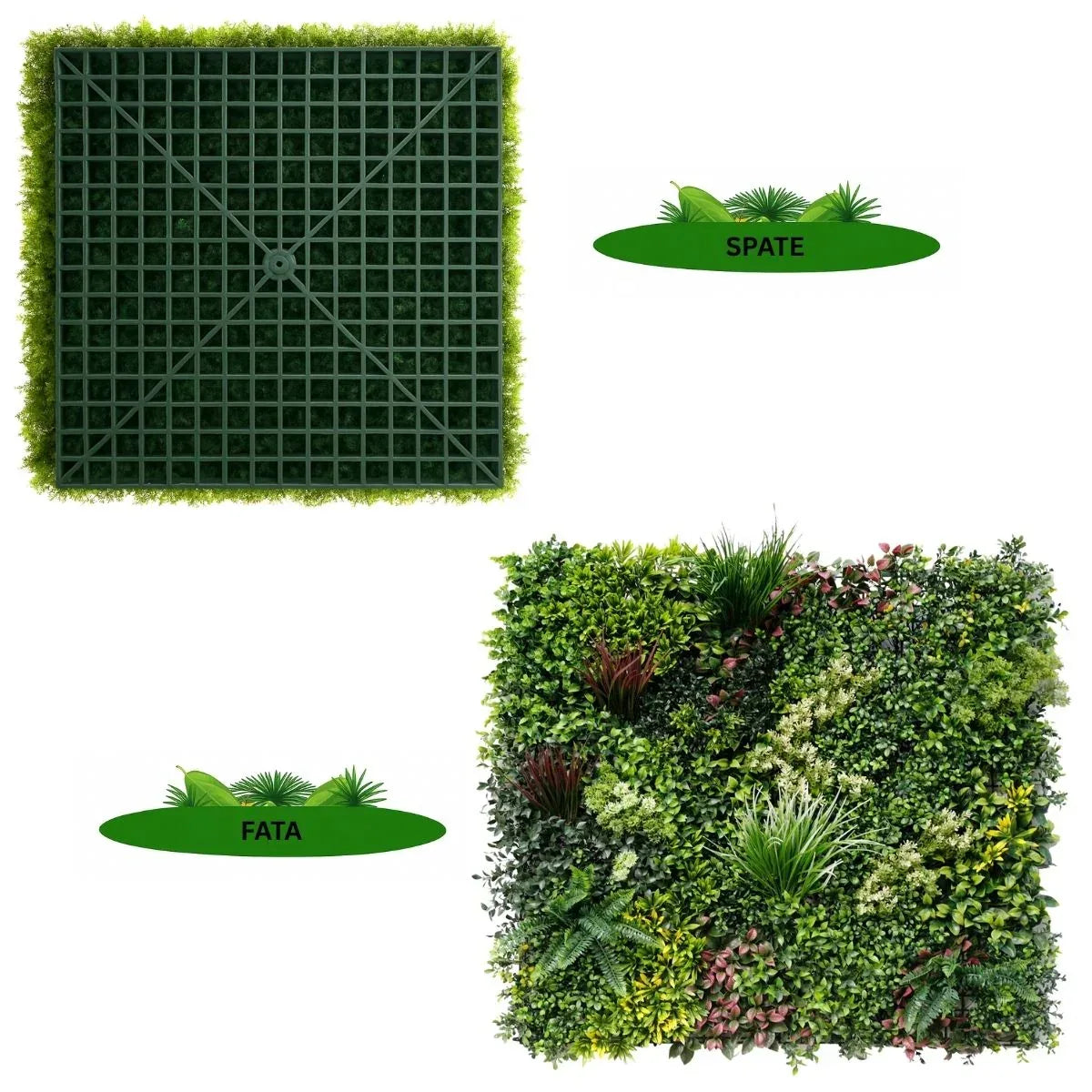 Panou din plante artificiale,cu frunze, Naimeed D7432, Multicolor, 100x100 cm