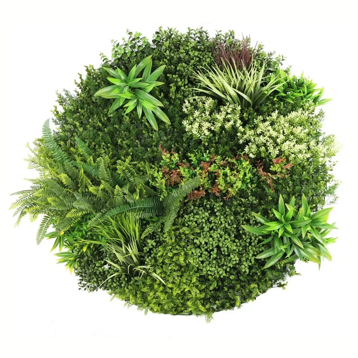 Aranjament decorativ, de perete, cu ramă din aluminiu și plante artificiale Naimeed D7463, diametru 100 cm