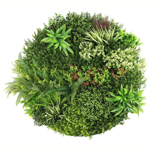 Aranjament decorativ, de perete, cu ramă din aluminiu și plante artificiale Naimeed D7463, diametru 100 cm