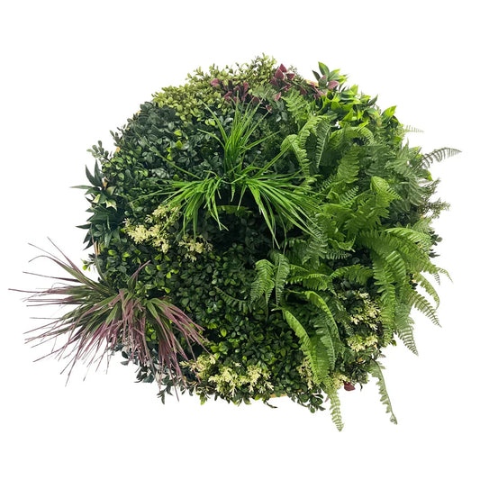 Aranjament decorativ, de perete, cu ramă din aluminiu și plante artificiale Naimeed D7465, diametru 75 cm