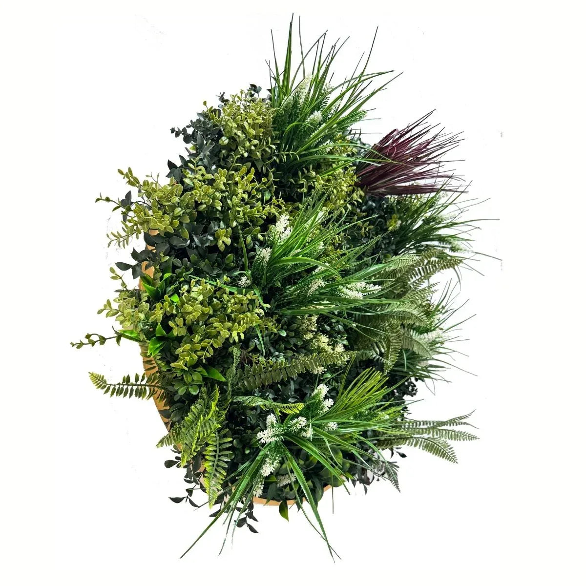 Aranjament decorativ, de perete, cu ramă din aluminiu și plante artificiale Naimeed D7466, diametru 75 cm