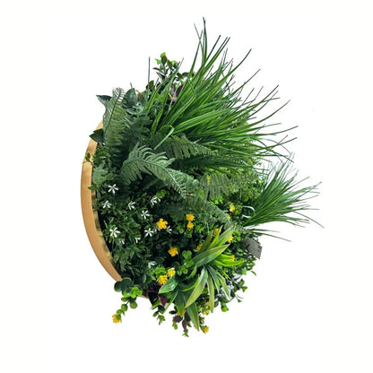 Aranjament decorativ, de perete, cu ramă din aluminiu și plante artificiale Naimeed D7468, diametru 50 cm