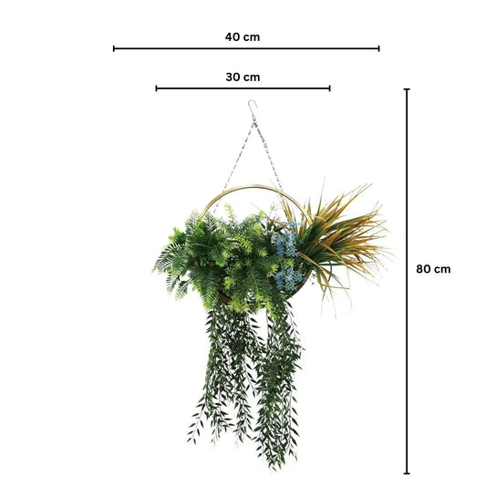 Aranjament Suspendat cu Plante Artificiale pe Disc Decorativ Auriu, Naimeed D7474, diametru 30 cm