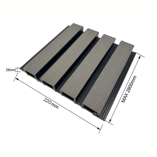 Lambriu decorativ WPC, reliefat, pentru exterior, montaj rapid, rezistenta ridicata, Naimeed D7494, 280x22x2.6cm, Stejar gri