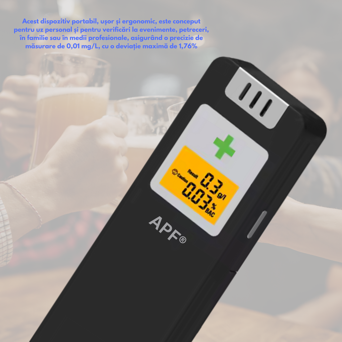 Alcooltest Digital Certificat NF – Precizie 0.01% BAC, LCD, Alertă Sonoră