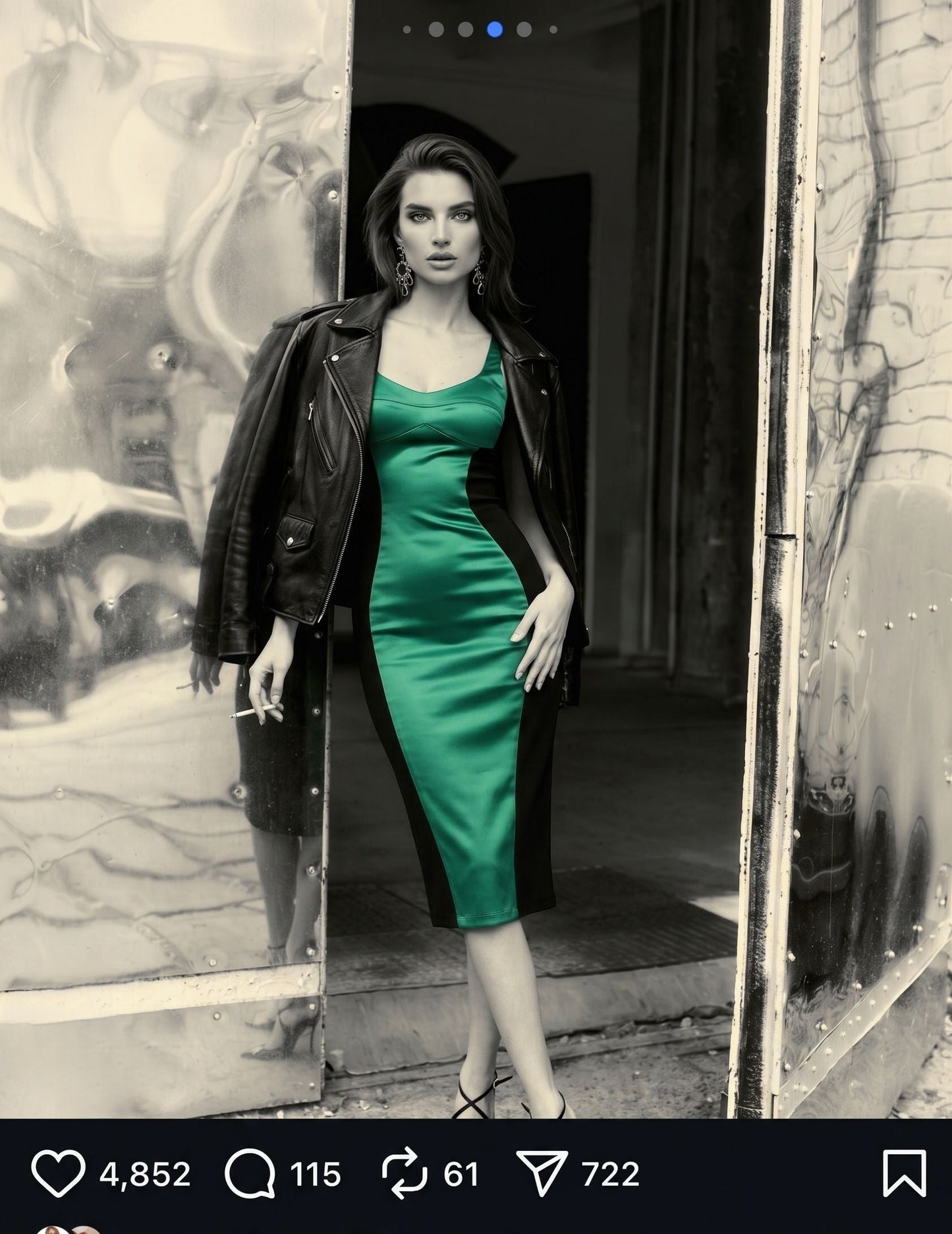 Rochie midi mulata cu insertie din satin verde Hannah