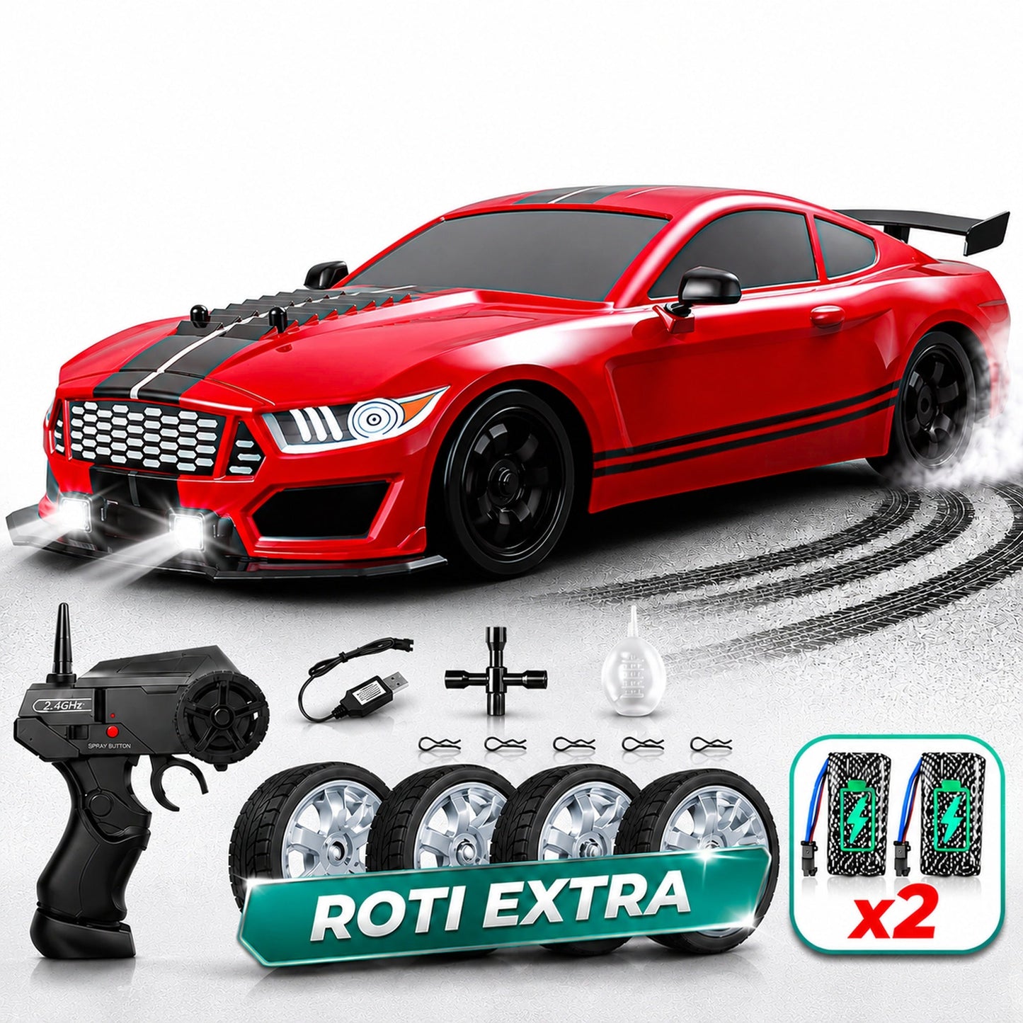 Masina cu telecomanda RC Timebox, 20km/h, 1:16, Drift car, lumini LED, Negru