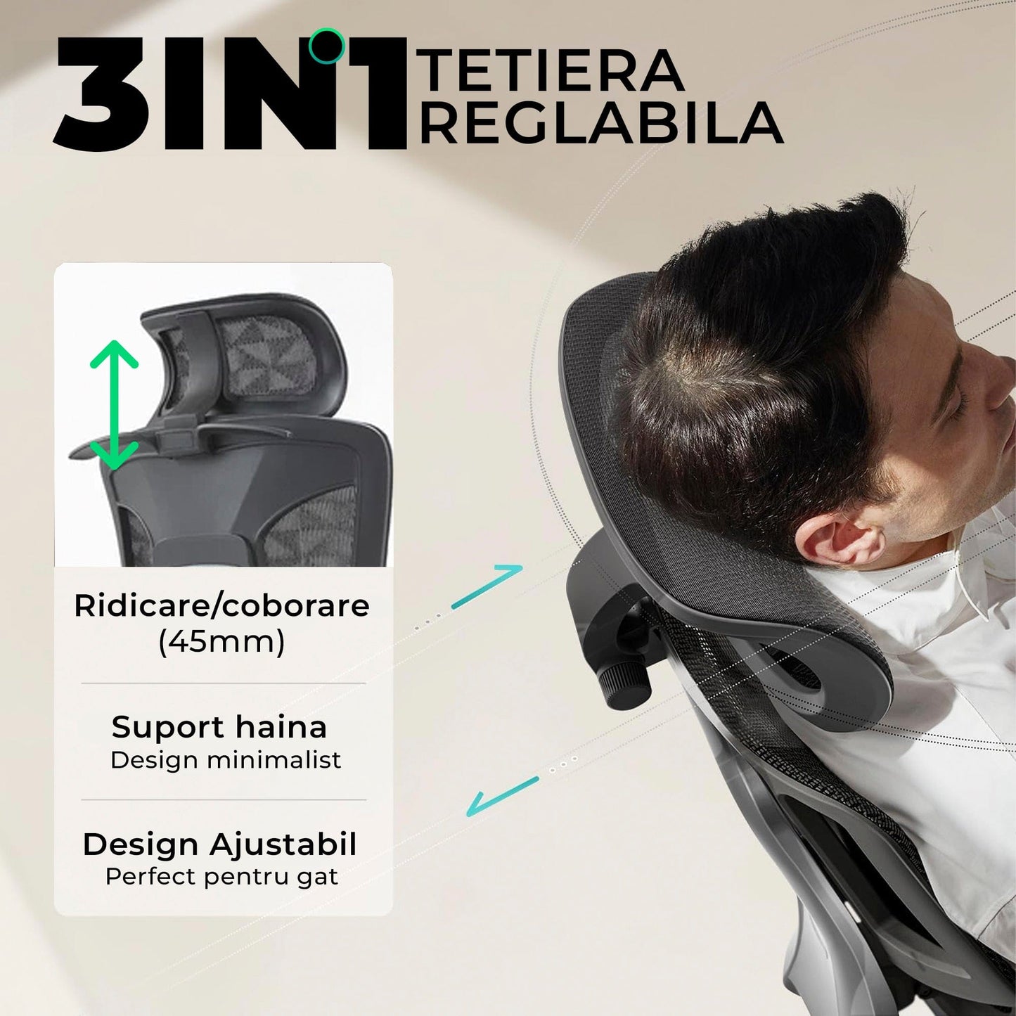 Scaun ergonomic Timebox, Cotiere 5D, pana la 150 kg, 150°, Negru