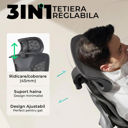 Scaun ergonomic Timebox, Cotiere 5D, pana la 150 kg, 150°, Negru