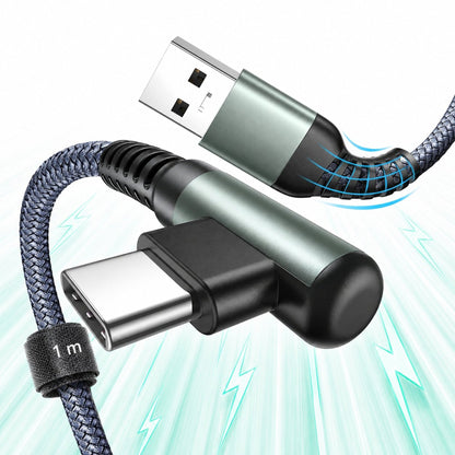 Cablu Date si Incarcare Rapida Timebox, USB la Type-C, 1m, QC 3, Unghi 90°