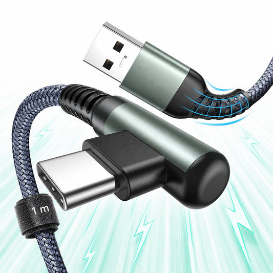 Cablu Date si Incarcare Rapida Timebox, USB la Type-C, 1m, QC 3, Unghi 90°