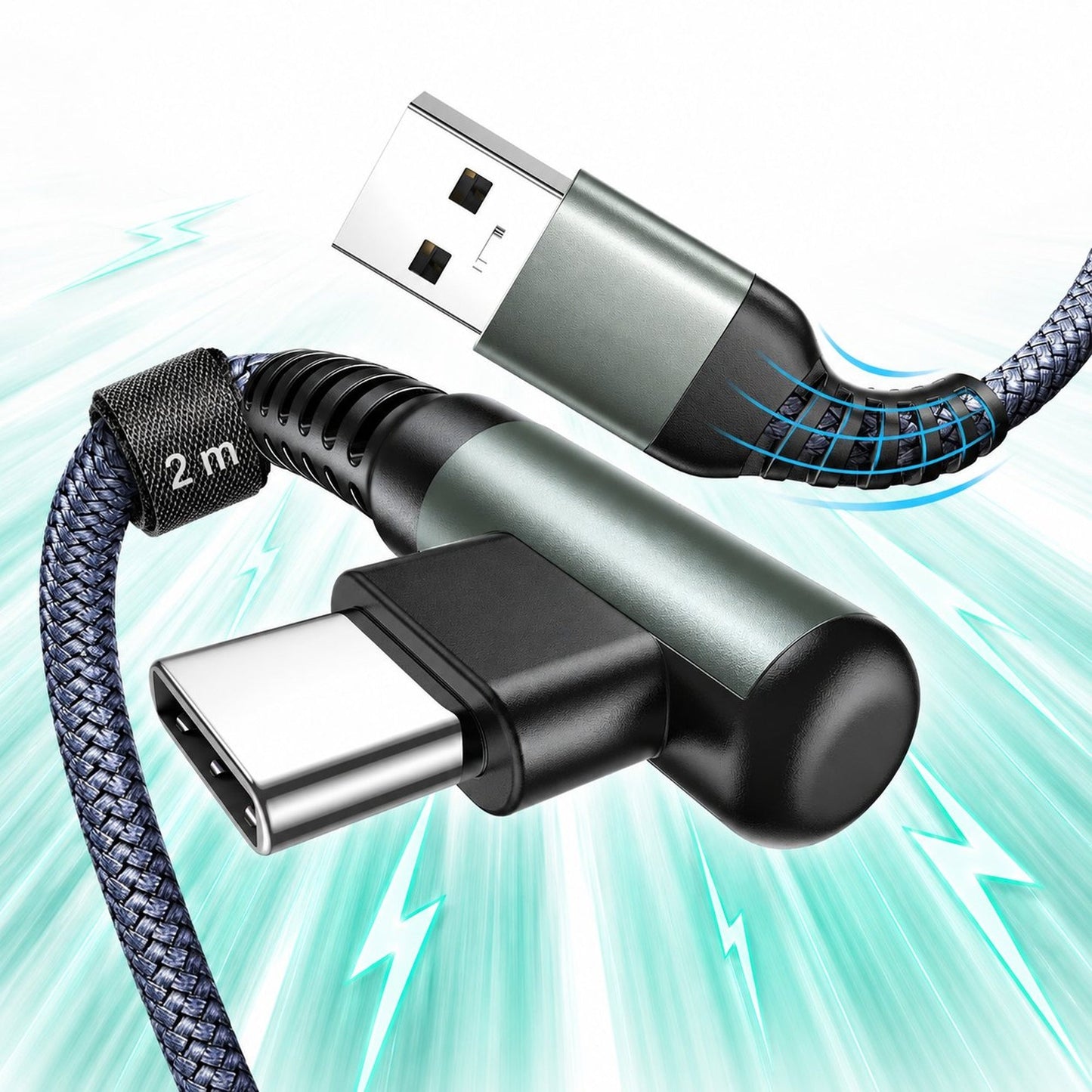 Cablu Date si Incarcare Rapida Timebox, USB la Type-C, 2m, QC 3, Negru
