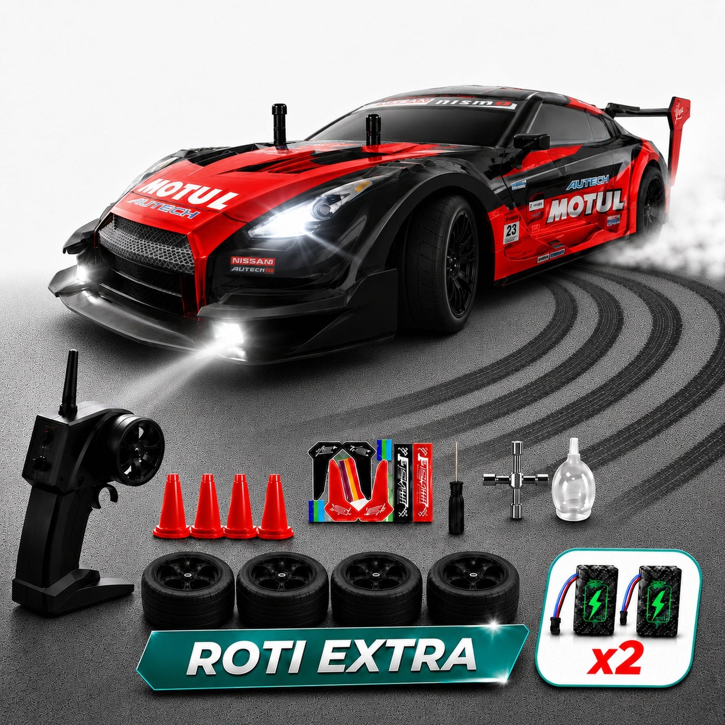Masina cu telecomanda RC Timebox, 30km/h, 1:16, 4x4, Drift car, Negru/Rosu