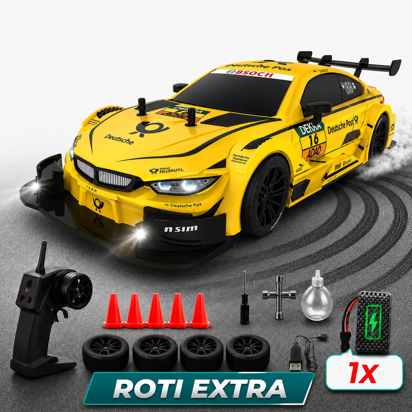 Masina RC Drift 1:16 cu 4WD, Viteza 22KM/H, Galben