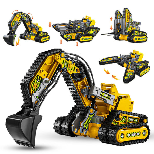 Set 4 in 1 Excavator Constructii Electric cu Telecomanda, Tanc, Galben