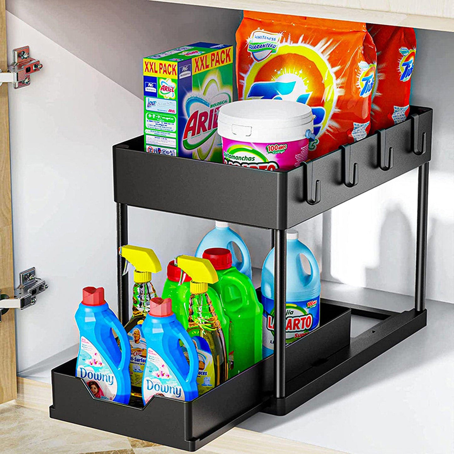 Organizatoar cu Sertar Glisant pentru Dulap - 2 Niveluri, Negru