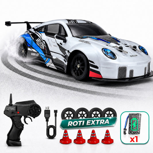 Masina RC cu Telecomanda Timebox, Drift Car 1:24, 4WD, 20km/h, LED-uri, Gri