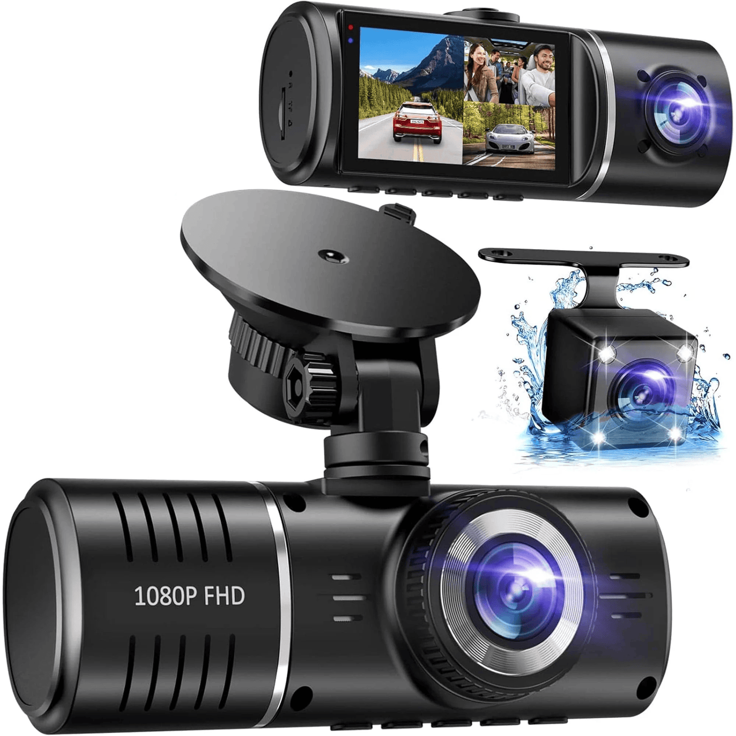 Camera Auto Tripla Timebox, Dash Cam Fata, Full HD 1080P, Negru