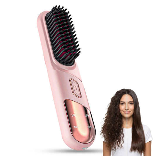 Perie Ionica pentru Indreptat si Ondulat Parul, Wireless, Placute Ceramice, Roz