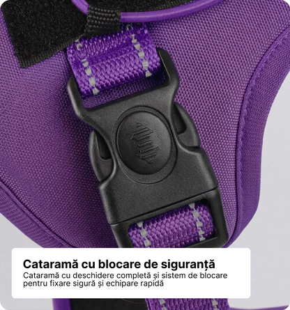 Ham tactic premium Petora pentru câini, ajustabil, reflectorizant, cu mâner ranforsat, mov