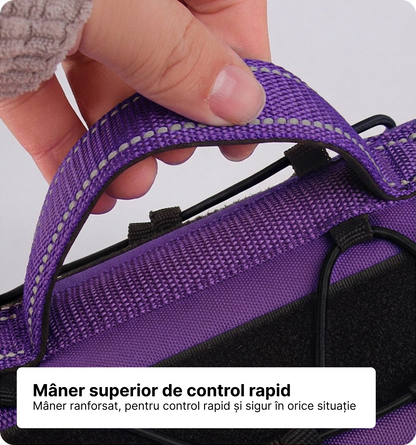 Ham tactic premium Petora pentru câini, ajustabil, reflectorizant, cu mâner ranforsat, mov