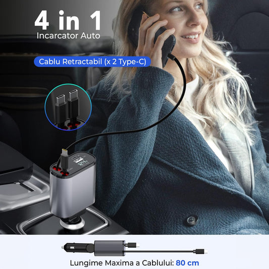 Incarcator auto 66W Super Fast Charge 4 in 1 Timebox