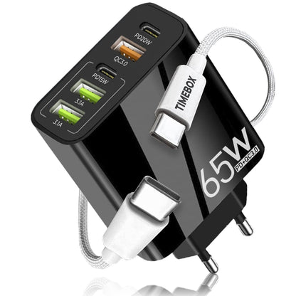 Incarcator Retea, 65W, 5 Porturi, 3 x USB, 2 x Type-C, Negru