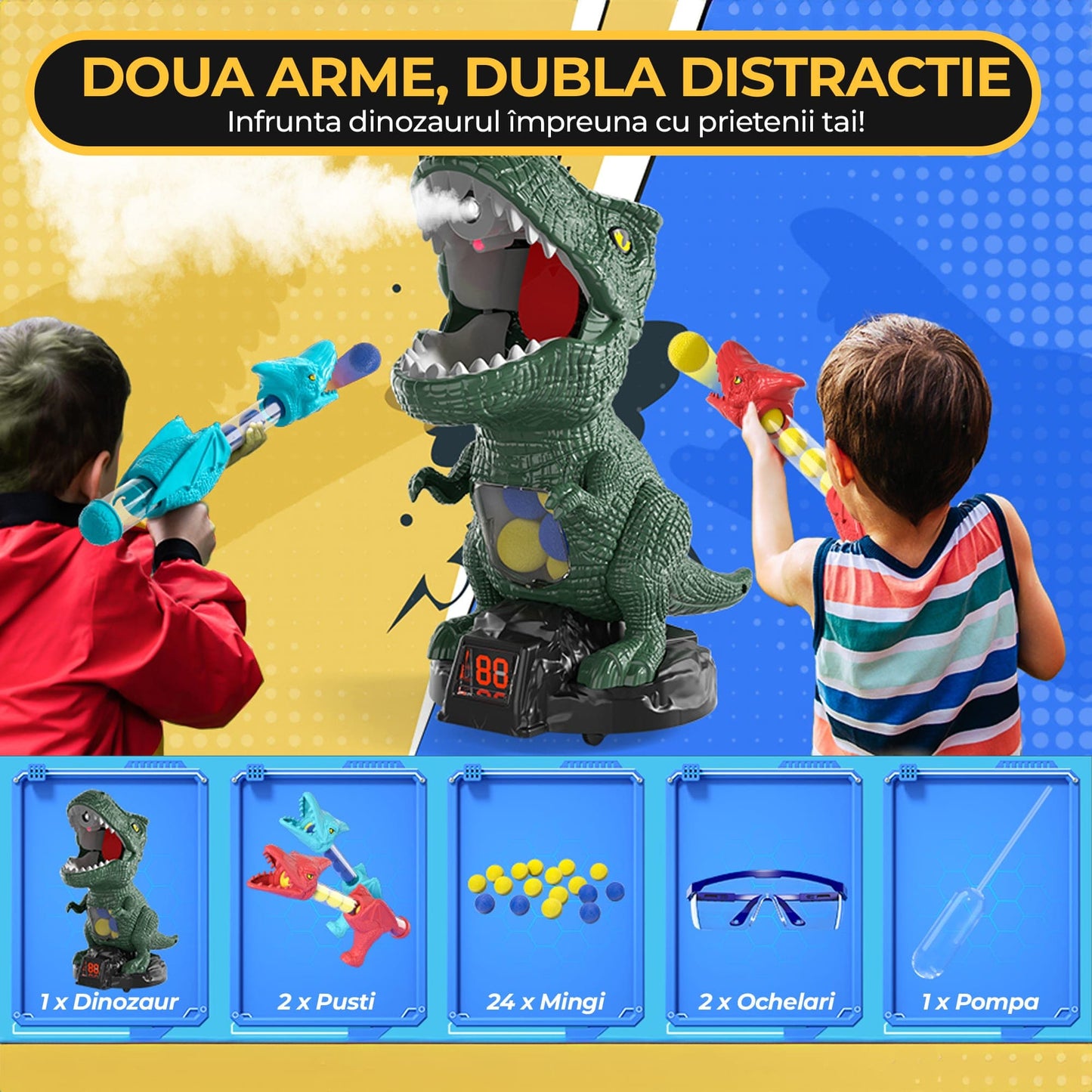 Jucarie interactiva tragere la tinta Dinozaur Timebox, 2 Pusti