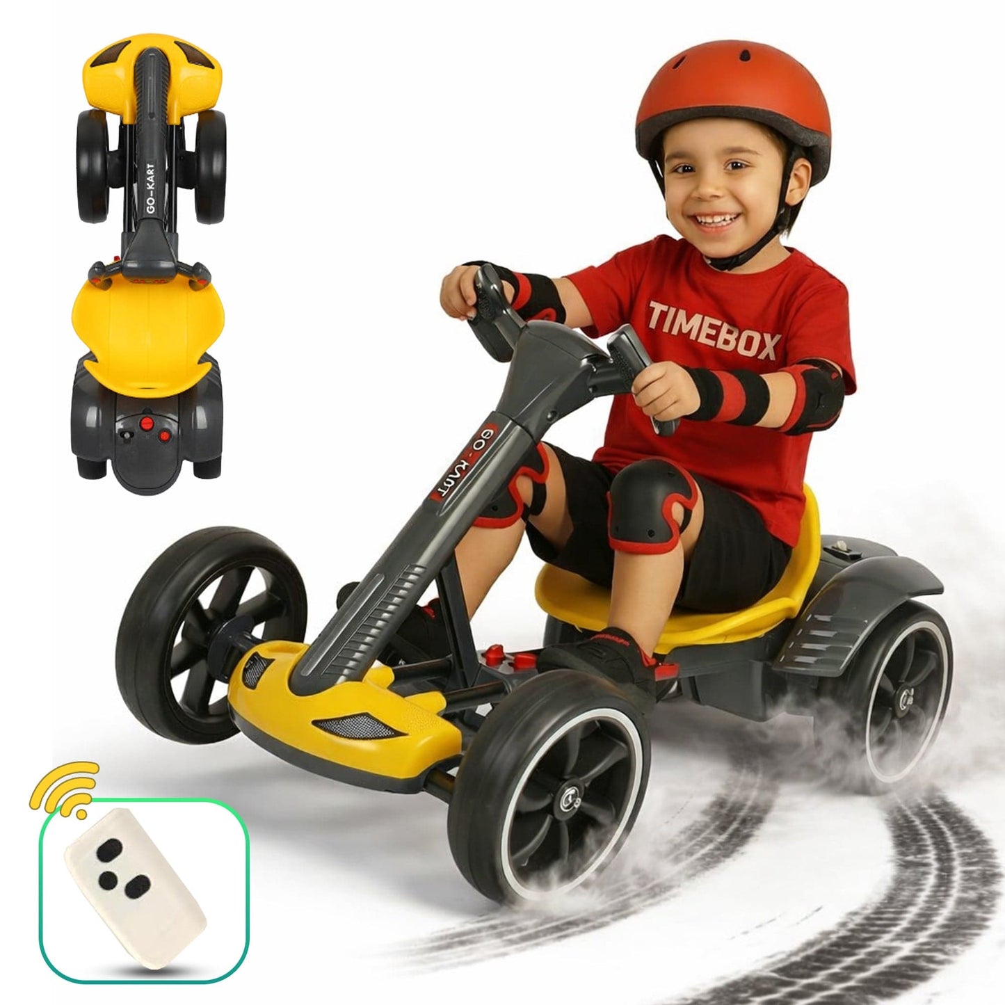 Kart electric copii, 4 roti, Pliabil si usor de montat, Scaun ergonomic, Galben